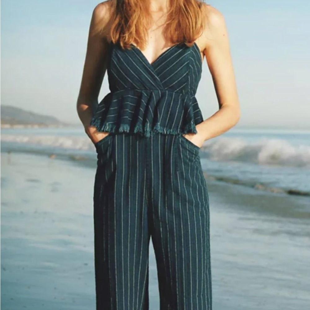 ETT:TWA by Anthropologie Navy Pinstripe Jumpsuit - Size XS